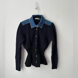 The Peach Denim Collar Merino Wool Cardigan peplum Jacket – Size Small
